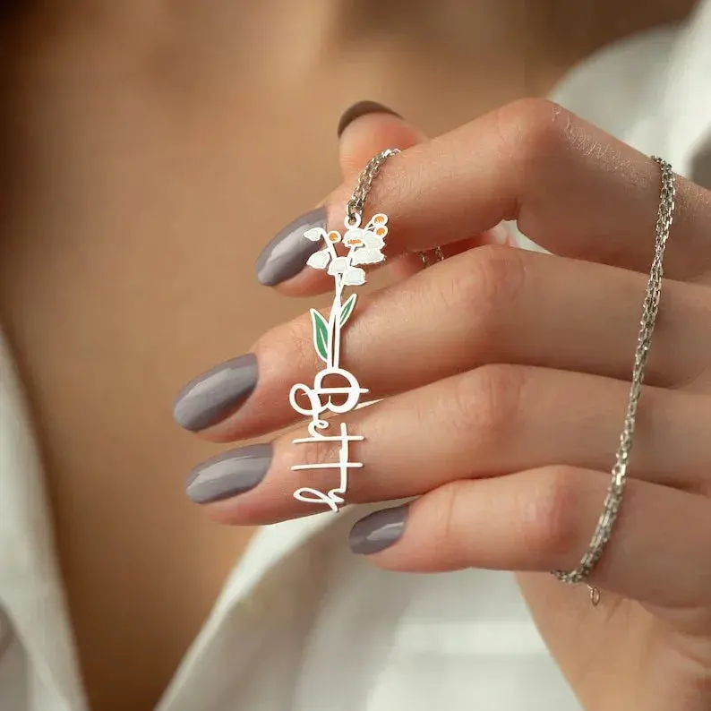Personalized Birth Flower & Name Necklace 6