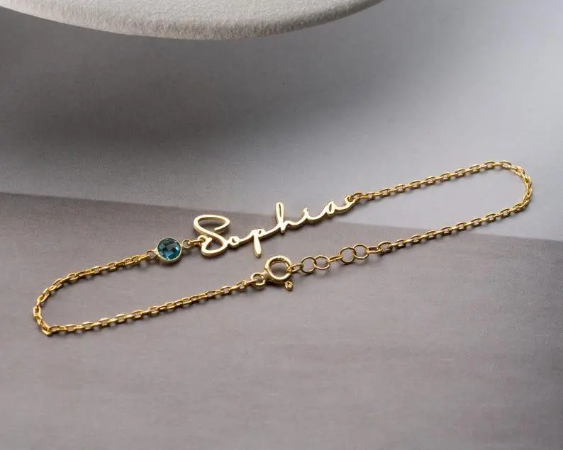 Personalized Cursive Name & Birthstone Bracelet 1