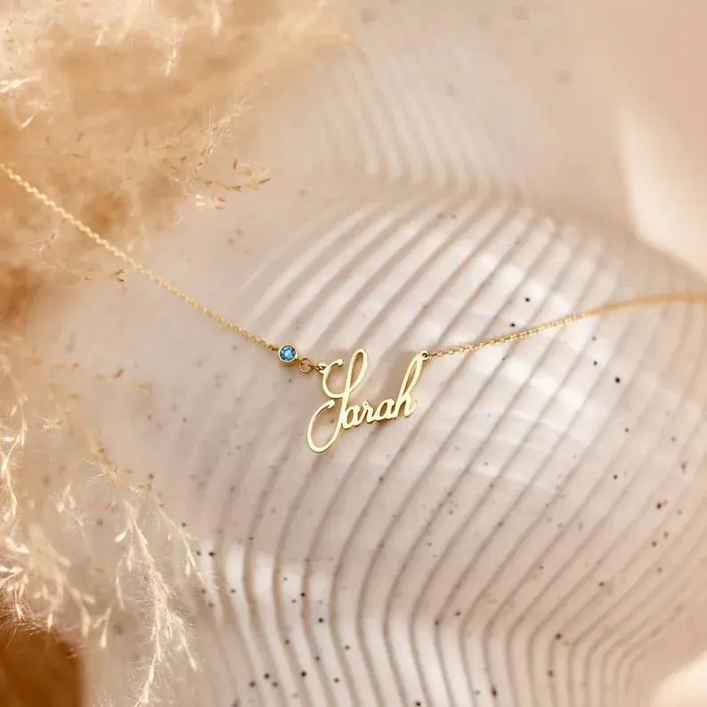 Personalized Cursive Name & Birthstone Necklace 1