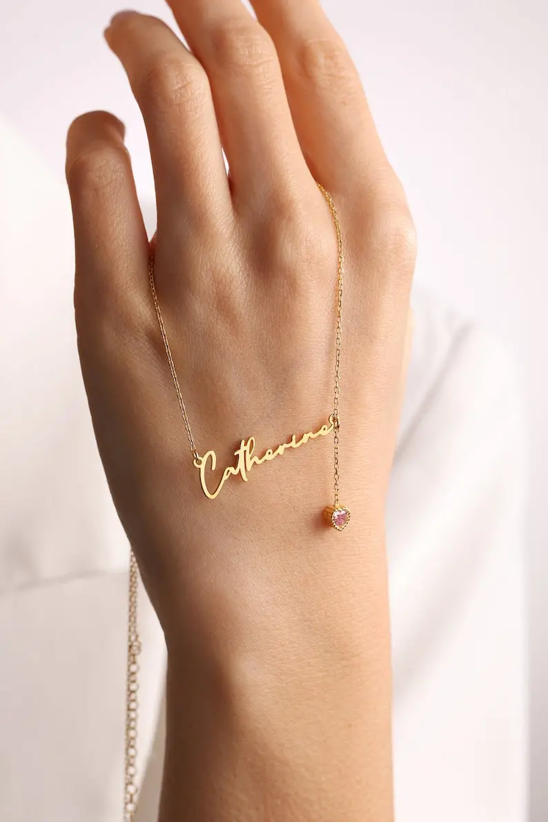 Personalized Cursive Name & Birthstone Necklace 1