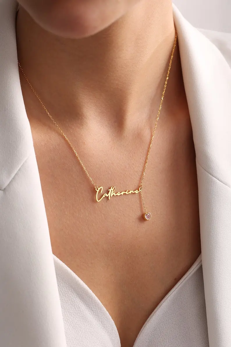 Personalized Cursive Name & Birthstone Necklace 4