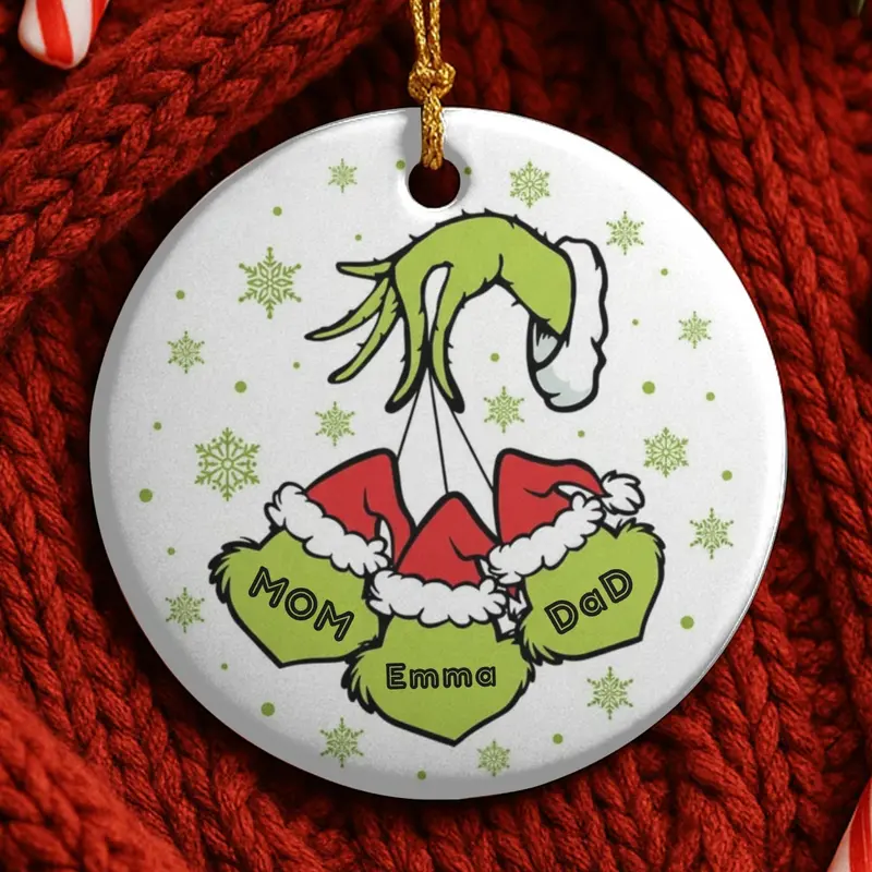 Personalized Family Ornament, Christmas Gift For Family, Family With Names, Christmas Ornament, Custom Family Gift, Grinch Ornament 1