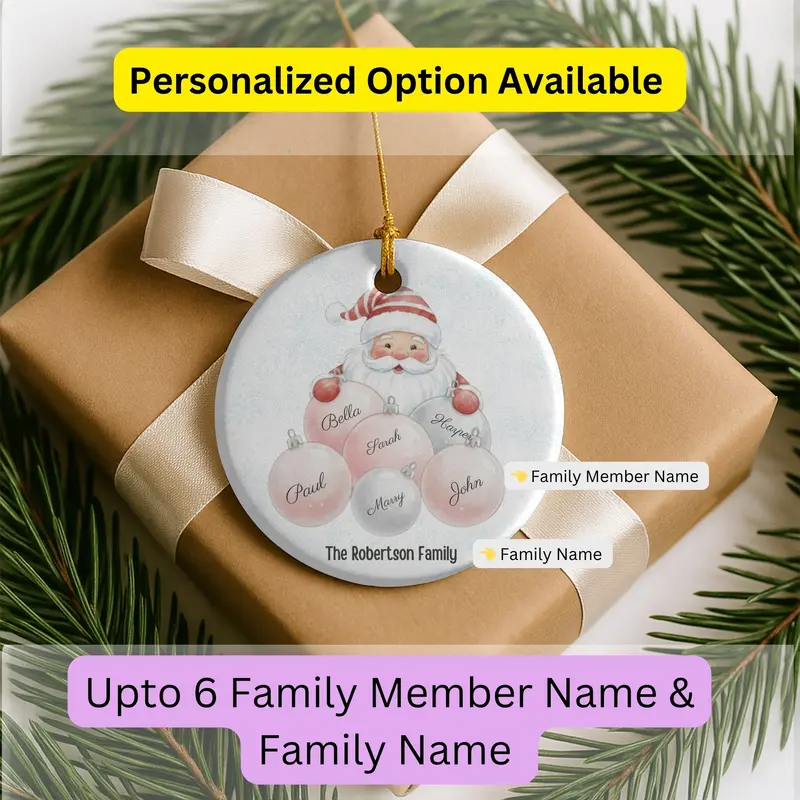 Personalized Family Ornament, Christmas Gift For Family, Family With Names, Christmas Ornament, Santa Ornament, Custom Family Gift 2