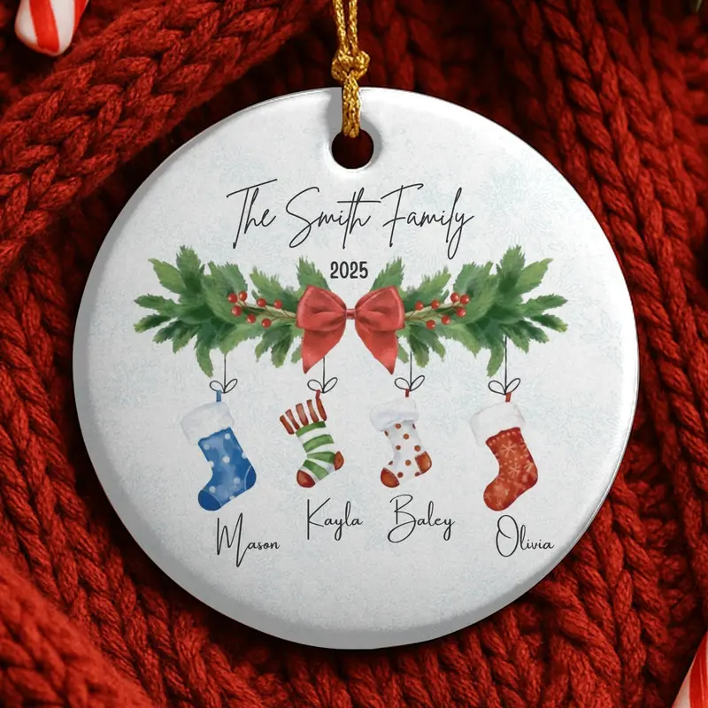 Personalized Family Ornament, Christmas Gift For Family, Family With Names, Christmas Ornament, Socks Ornament, Custom Family Gift 1
