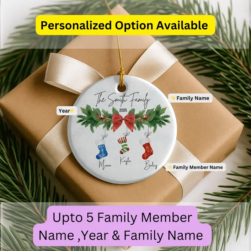 Personalized Family Ornament, Christmas Gift For Family, Family With Names, Christmas Ornament, Socks Ornament, Custom Family Gift 2