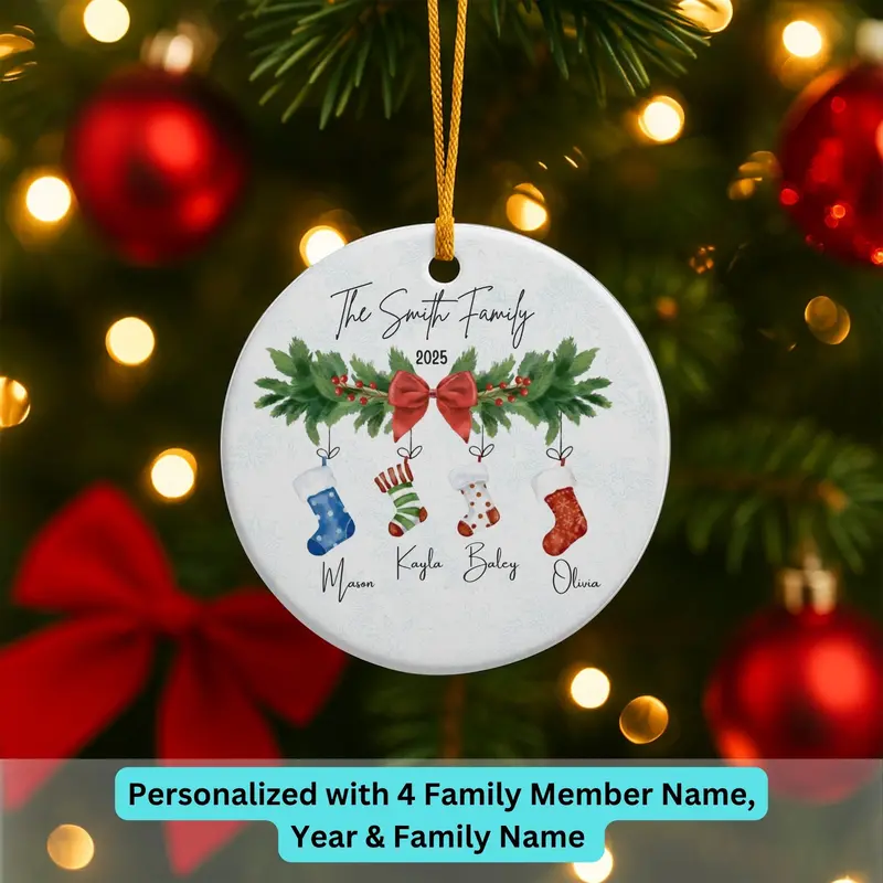 Personalized Family Ornament, Christmas Gift For Family, Family With Names, Christmas Ornament, Socks Ornament, Custom Family Gift 4