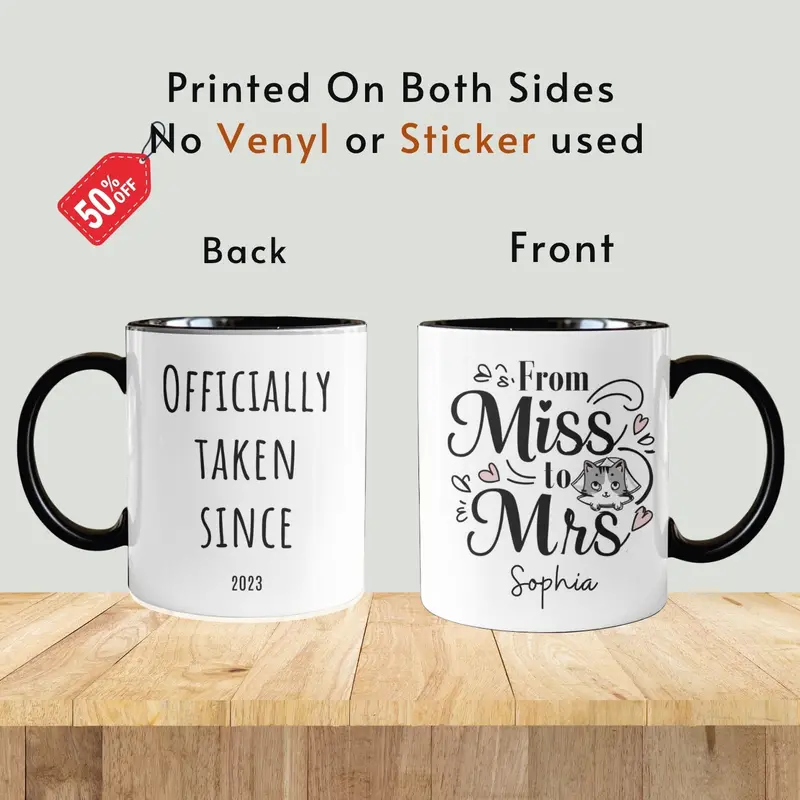 Personalized Future Mrs Mug, Personalised Name Cat Mug Gift Bride To Be, Bridal Shower Gift, Wedding Mug, Custom Name Fiance Coffee Cup 2