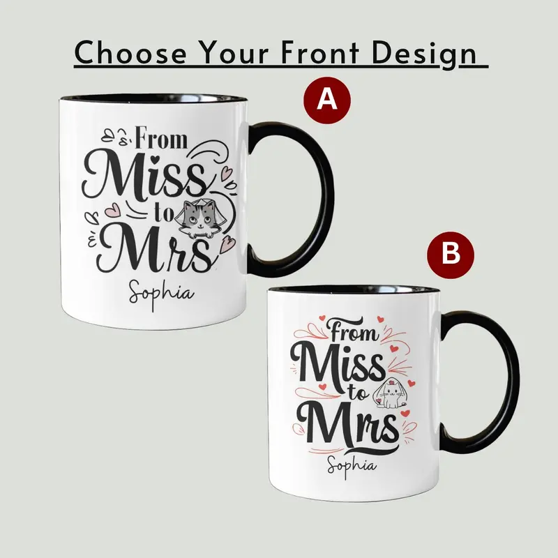 Personalized Future Mrs Mug, Personalised Name Cat Mug Gift Bride To Be, Bridal Shower Gift, Wedding Mug, Custom Name Fiance Coffee Cup 3