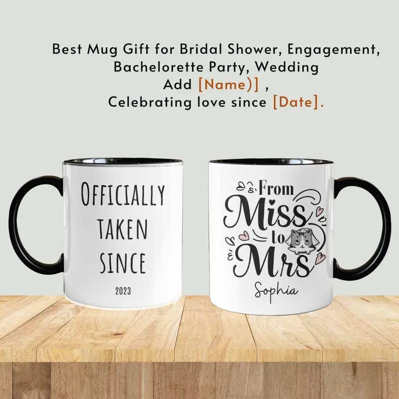Personalized Future Mrs Mug, Personalised Name Cat Mug Gift Bride To Be, Bridal Shower Gift, Wedding Mug, Custom Name Fiance Coffee Cup 8