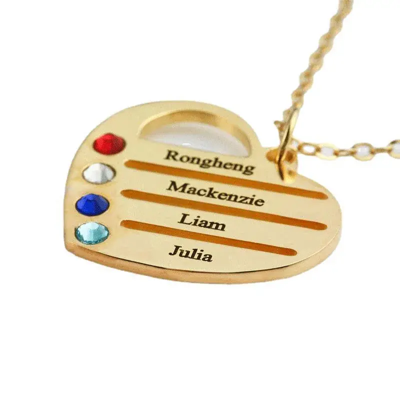 Personalized Heart Name Necklace With Birthstones — Custom 1-4 Names Engraved Family Jewelry Gift 6