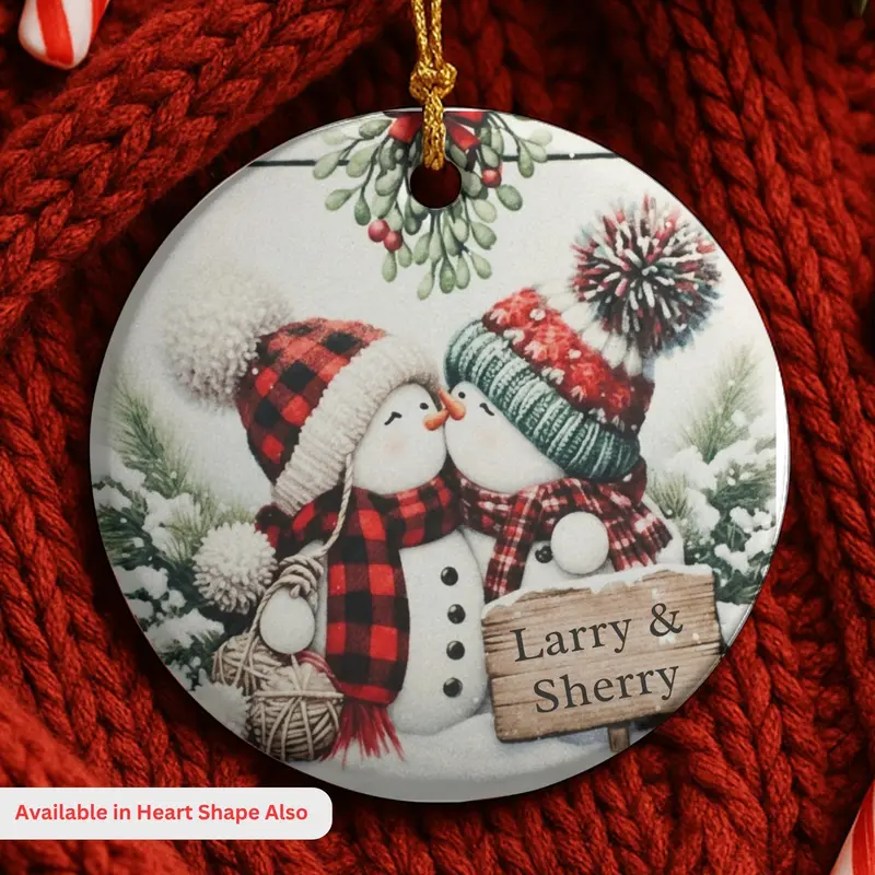 Personalized Kissing Snowman Couple Ornament, Snowman Newlywed Wedding Ornament, Add Any Name Any Year, Engagement Gift, Keepsake Ornament 1
