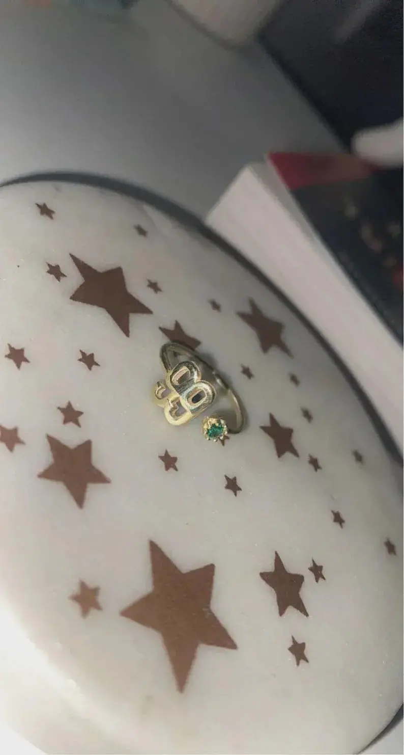 Personalized Open Ring With Birthstones In The Shape Of Numbers And Letters 3