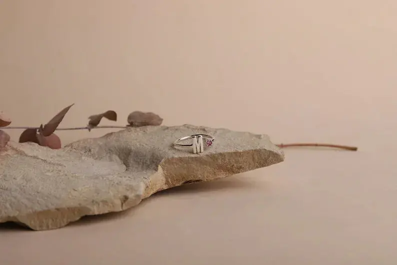 Personalized Open Ring With Birthstones In The Shape Of Numbers And Letters 4