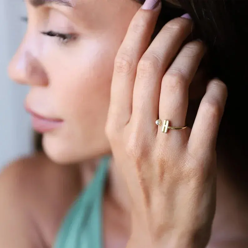 Personalized Open Ring With Birthstones In The Shape Of Numbers And Letters 9