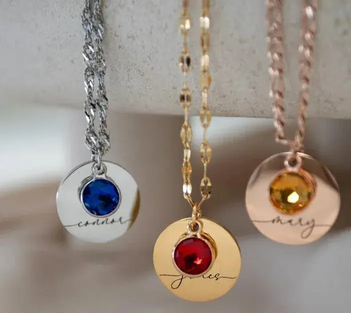 Personalized Round Birthstone Necklace 1