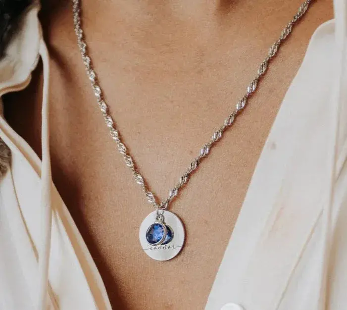Personalized Round Birthstone Necklace 3