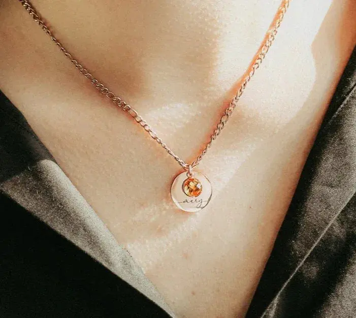 Personalized Round Birthstone Necklace 6