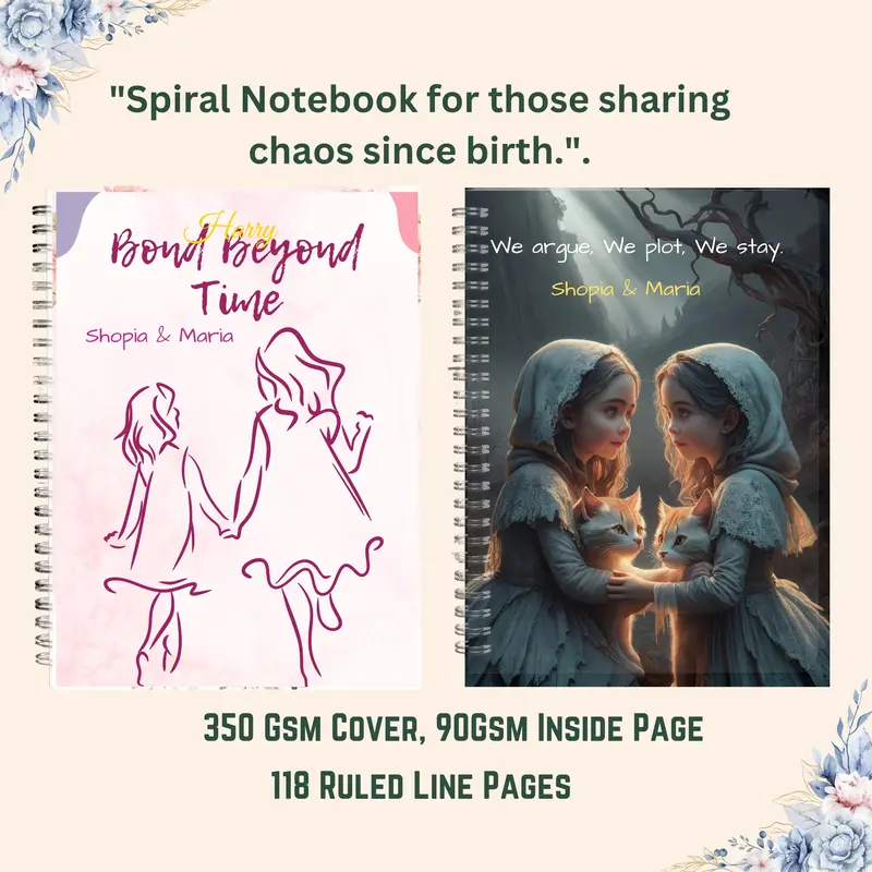 Personalized Spiral Notebook, Custom Name Journal, Floral Diary, Gratitude Journal, Personalized Gift For Sister Friend Or Coworker 6
