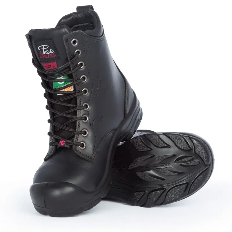 P&F S552 Women's 8" Steel Toe Leather Work Boot - Black 5