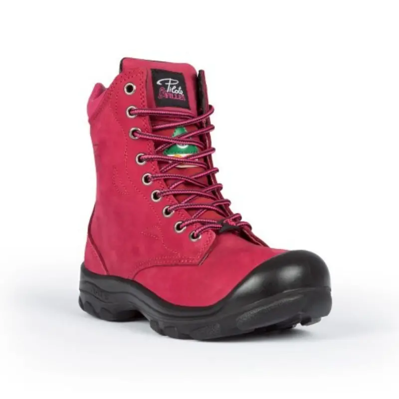 P&F S558 Women's 8" Steel Toe Work Boot With Side Zip - Red 1