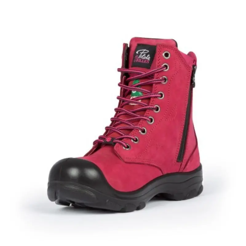 P&F S558 Women's 8" Steel Toe Work Boot With Side Zip - Red 3