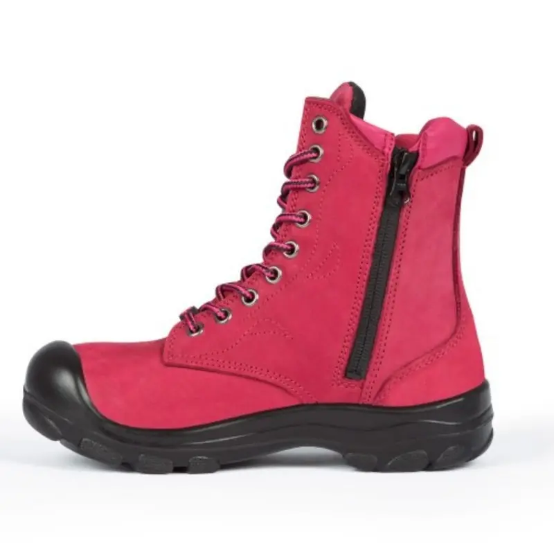 P&F S558 Women's 8" Steel Toe Work Boot With Side Zip - Red 4