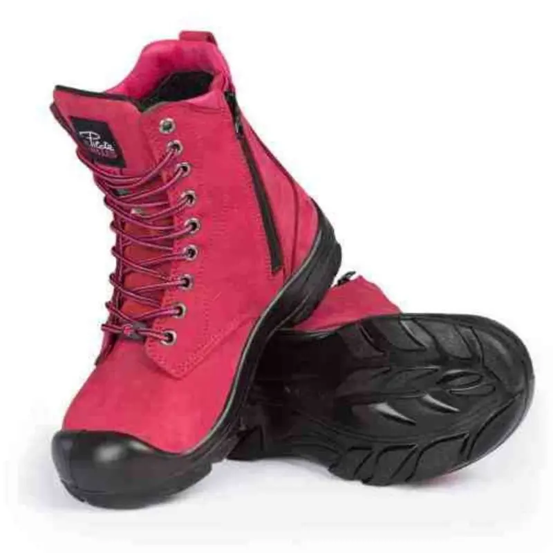 P&F S558 Women's 8" Steel Toe Work Boot With Side Zip - Red 5