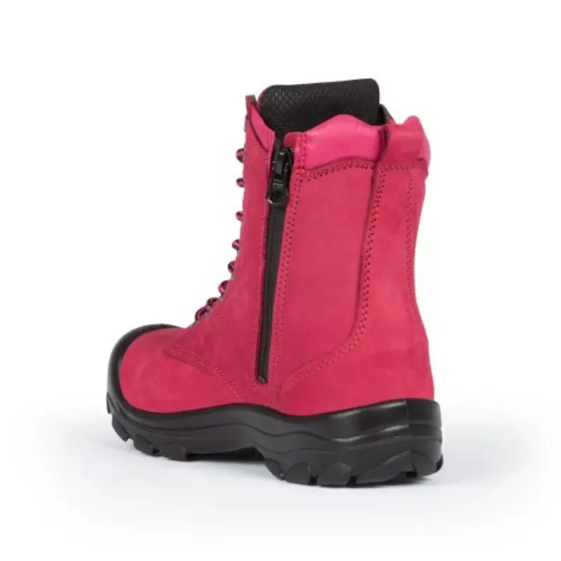 P&F S558 Women's 8" Steel Toe Work Boot With Side Zip - Red 7