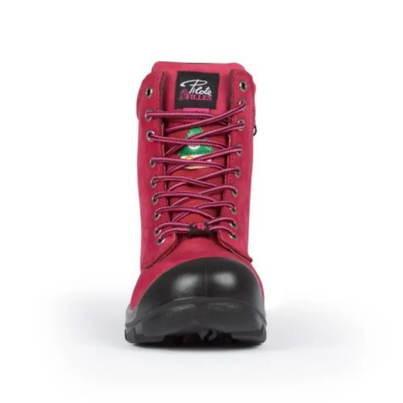 P&F S558 Women's 8" Steel Toe Work Boot With Side Zip - Red 8