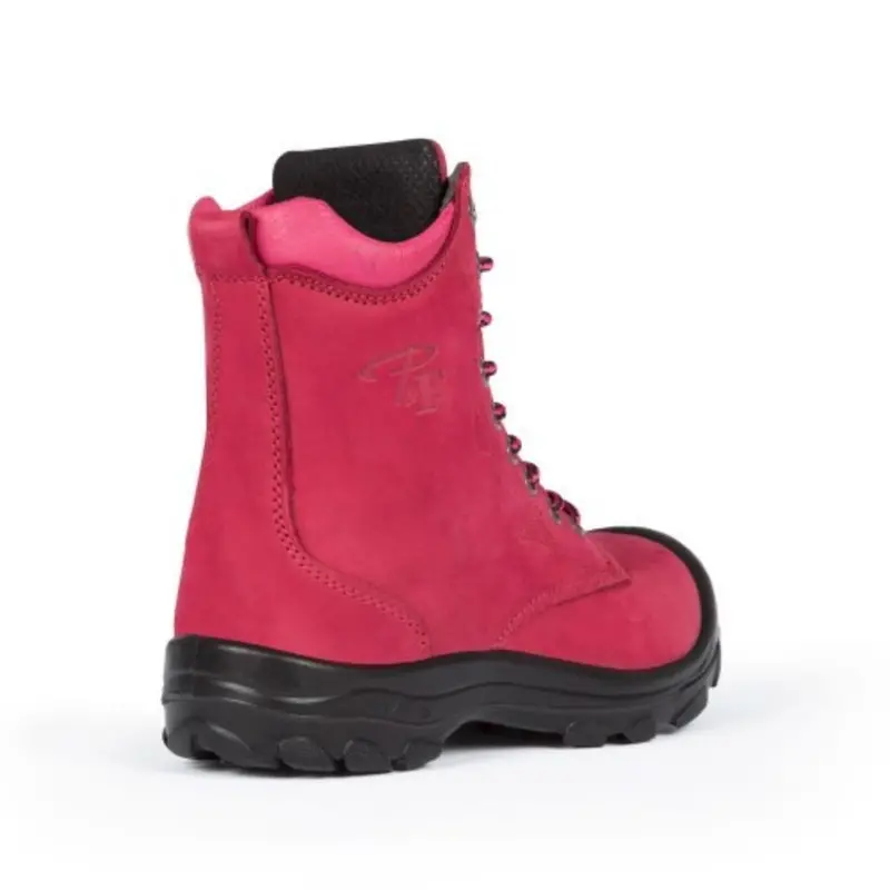 P&F S558 Women's 8" Steel Toe Work Boot With Side Zip - Red 9