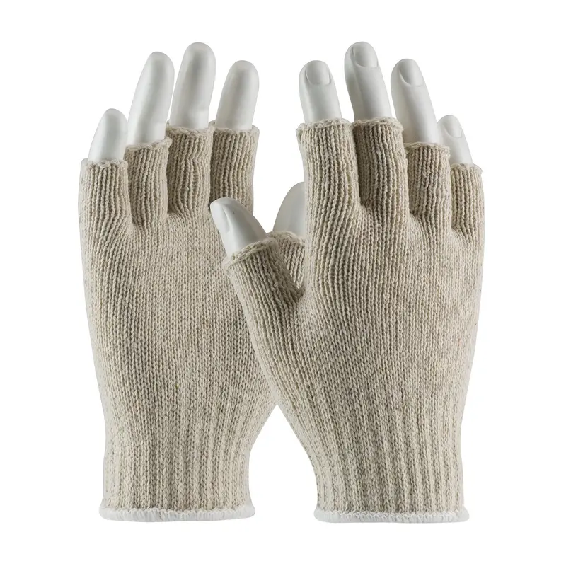 Pip Medium Weight Seamless Knit Cotton/Polyester Glove - Natural With Half-Finger #35-C119 / Dozen 1