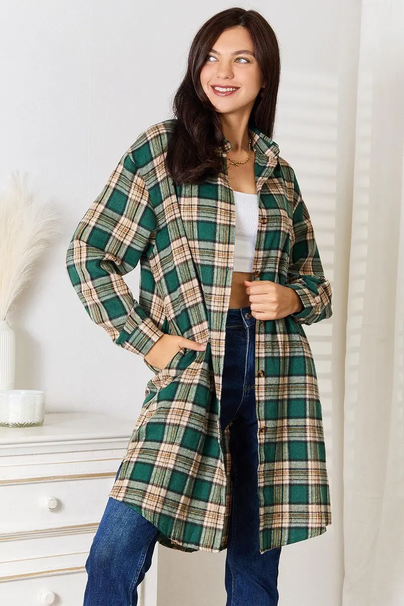 Plaid Collared Neck Long Sleeve Shirt 1