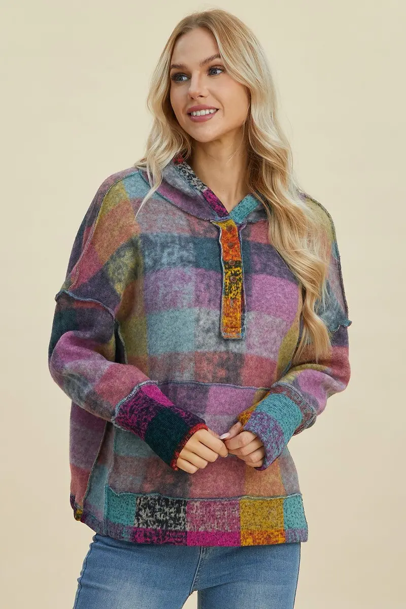 Plaid Dropped Shoulder Hoodie 1