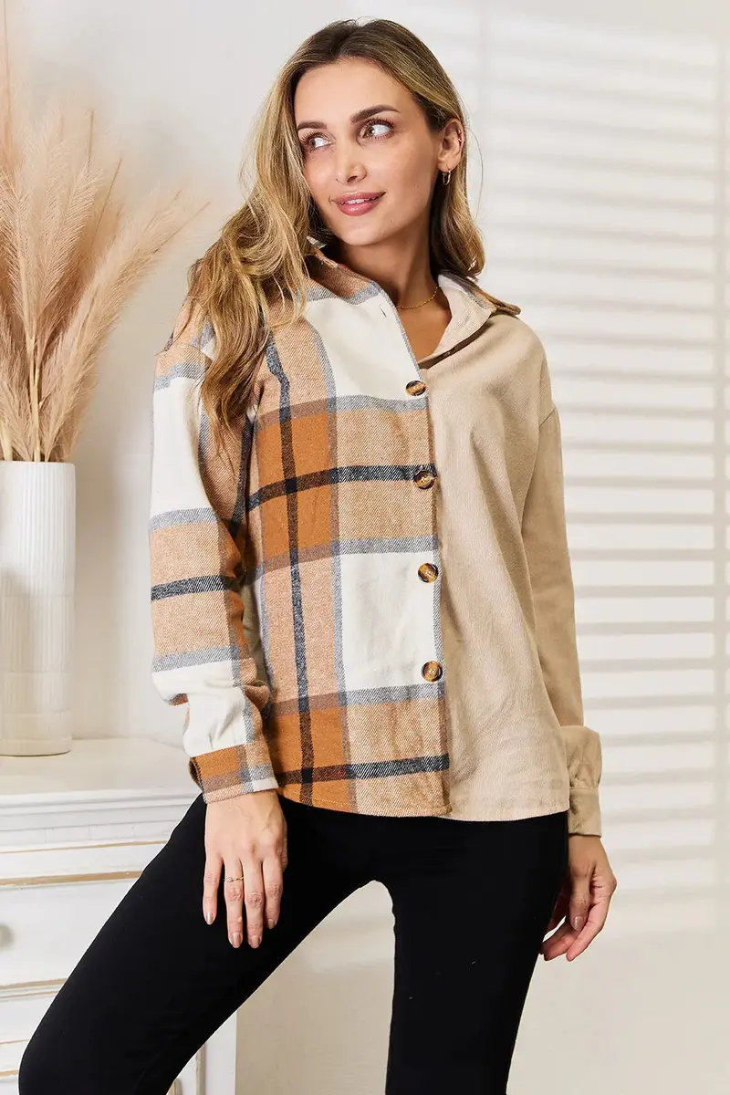 Plaid Print Dropped Shoulder Shirt 1