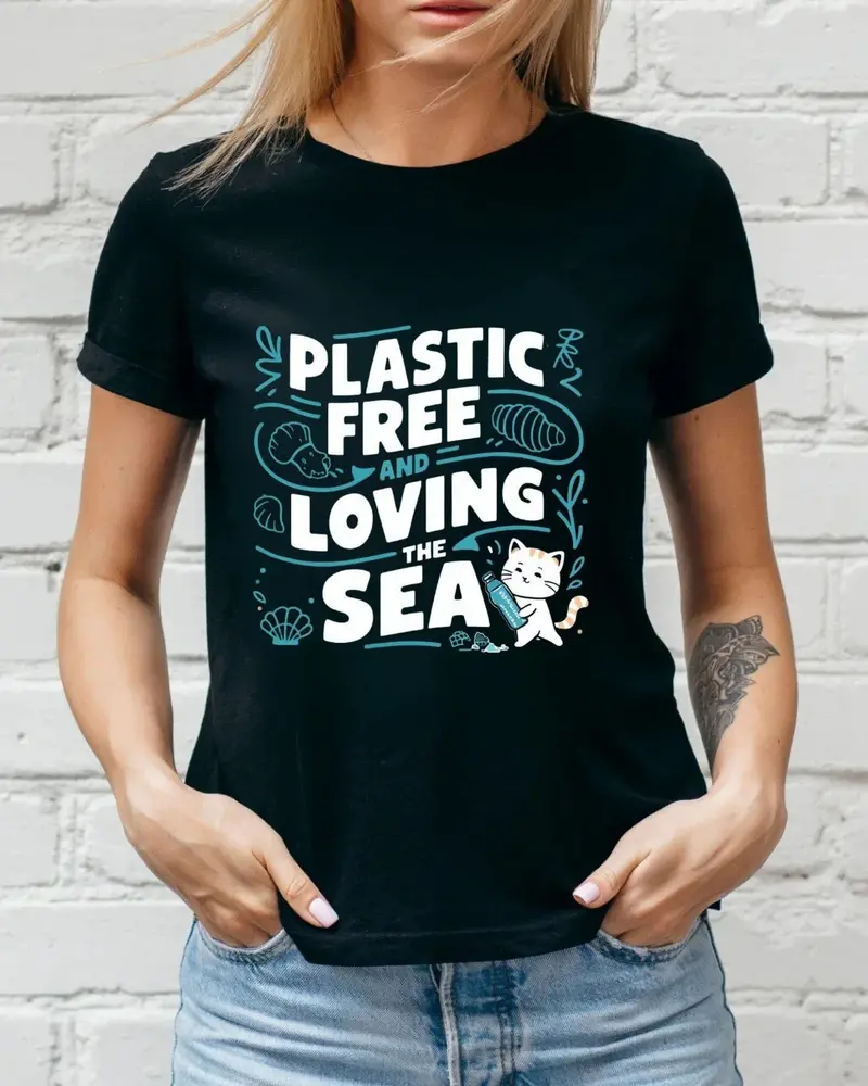 Plastic Free & Loving Sea Environmental Cotton T-Shirt 3