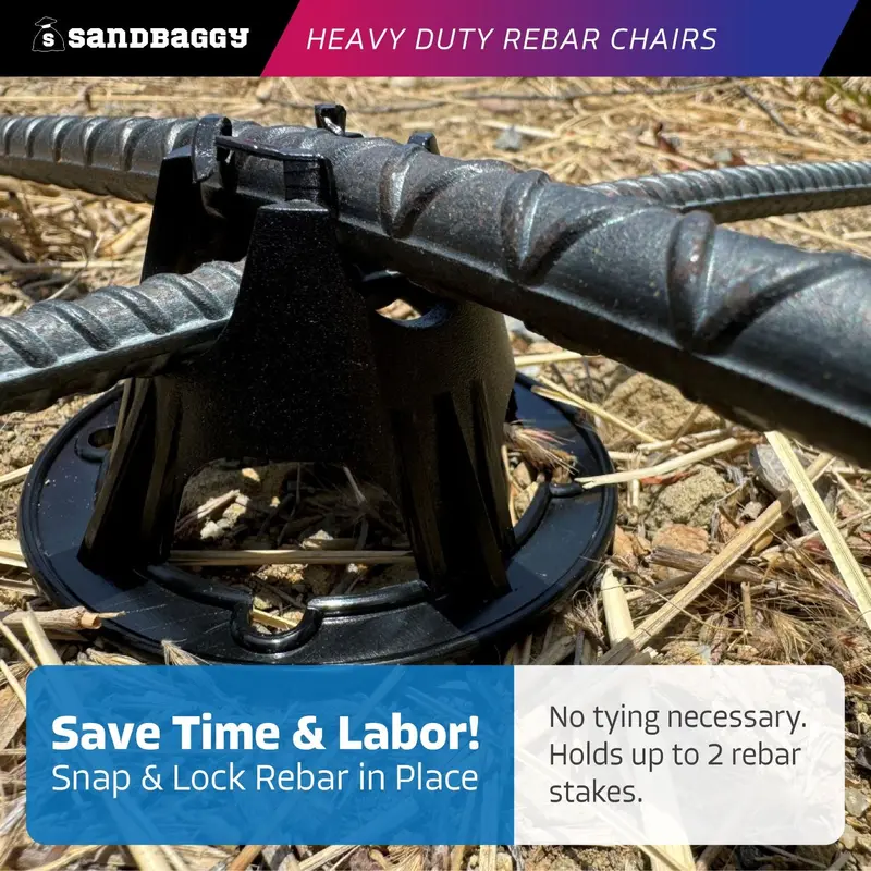 Plastic Rebar Chairs - Elevates Rebar 1" Or 1 ¼" - Rebar #3 To #5 (Black) 6