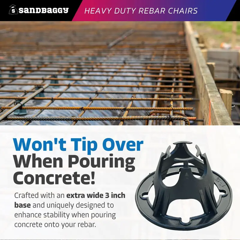 Plastic Rebar Chairs - Elevates Rebar 1" Or 1 ¼" - Rebar #3 To #5 (Black) 7