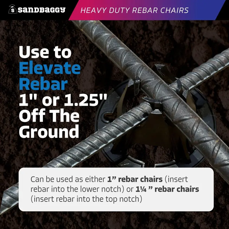 Plastic Rebar Chairs - Elevates Rebar 1" Or 1 ¼" - Rebar #3 To #5 (Black) 8