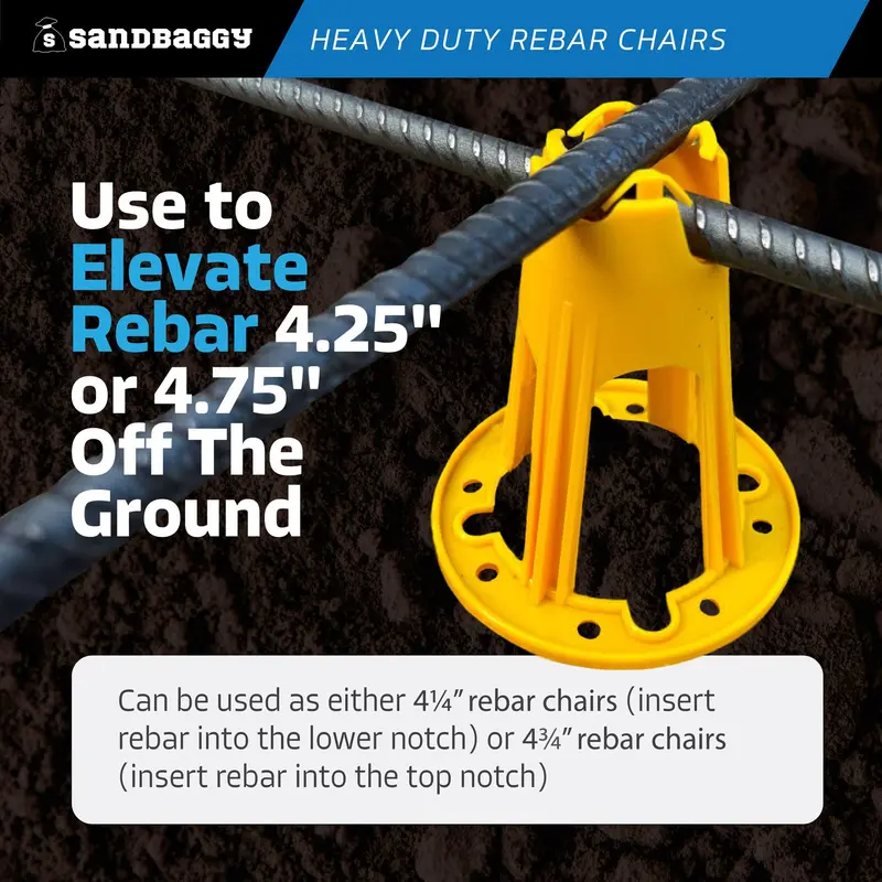 Plastic Rebar Chairs - Elevates Rebar 4 ¼" Or 4 ¾" - Rebar #3 To #5 (Yellow) 6