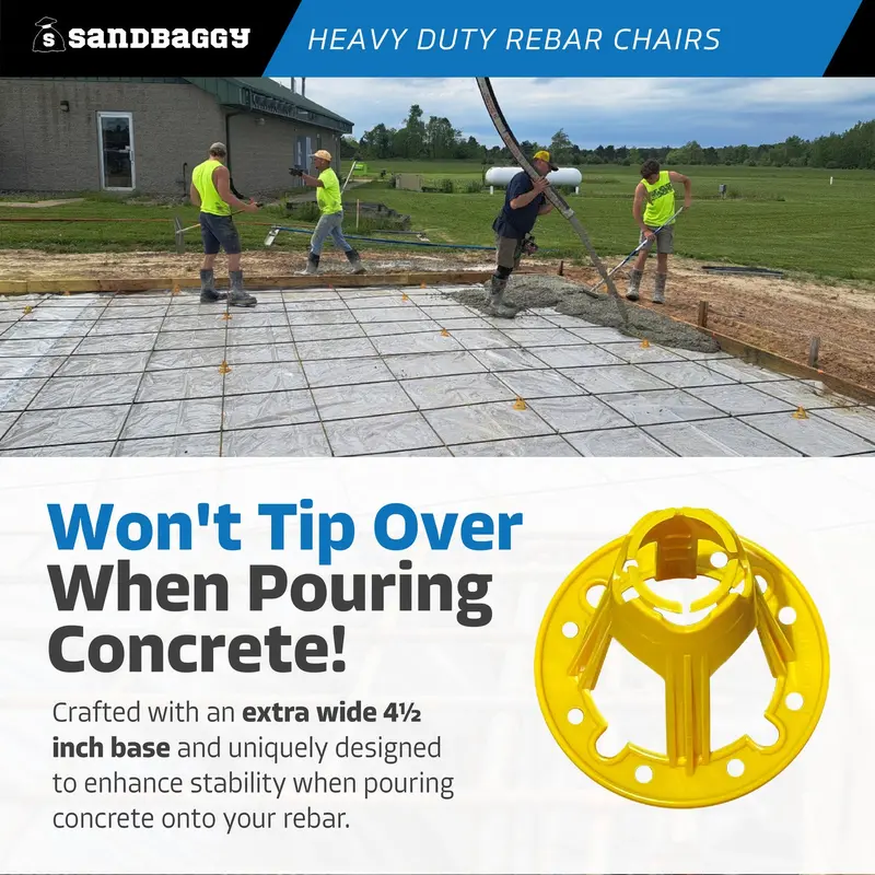 Plastic Rebar Chairs - Elevates Rebar 4 ¼" Or 4 ¾" - Rebar #3 To #5 (Yellow) 8