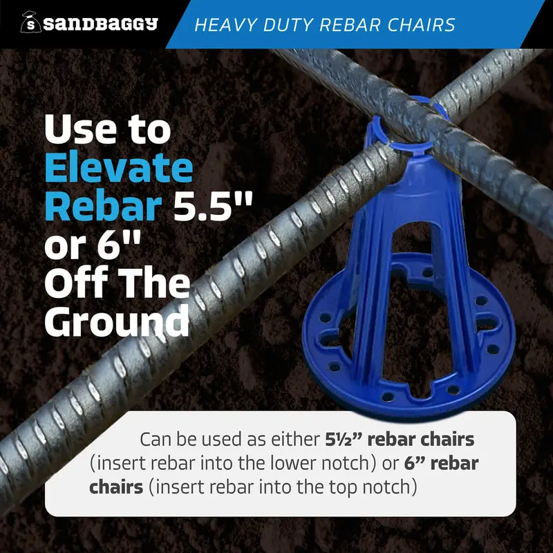 Plastic Rebar Chairs - Elevates Rebar 5 ½" Or 6" - Rebar #3 To #5 (Blue) 7
