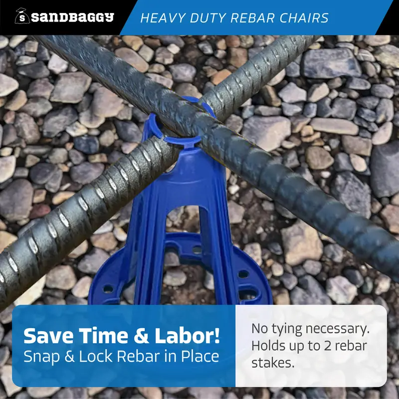 Plastic Rebar Chairs - Elevates Rebar 5 ½" Or 6" - Rebar #3 To #5 (Blue) 8