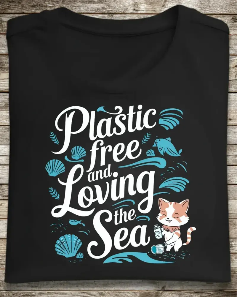 Plastics Free & Loving Sea Environmental Unisex Cotton Tee 1