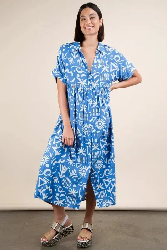 Plus Size Oversized Printed Shirt Midi Dress 1