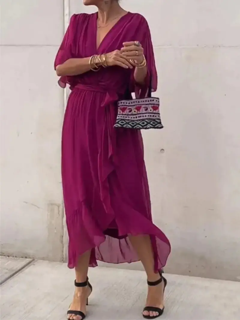 Plus Size Tie-Front Midi Dress with Flutter Sleeves