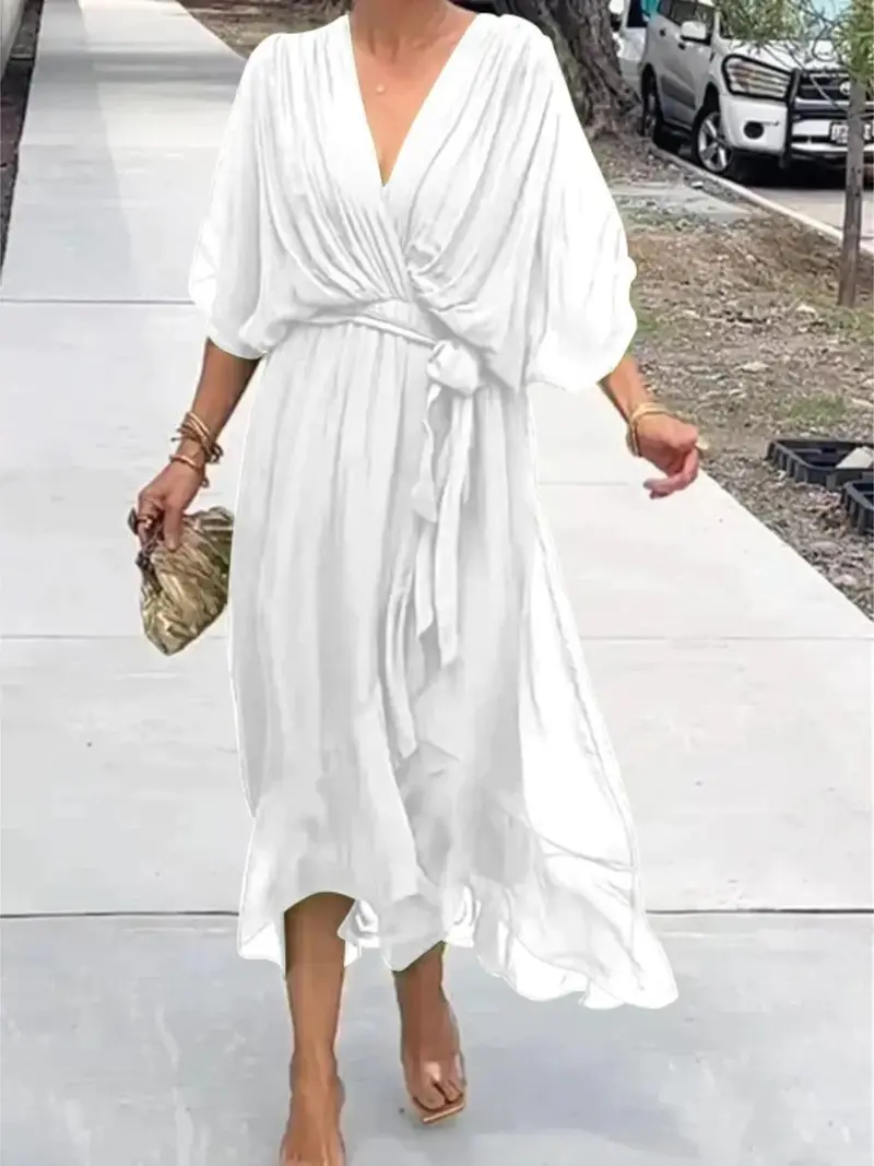 Plus Size Tie-Front Midi Dress with Flutter Sleeves