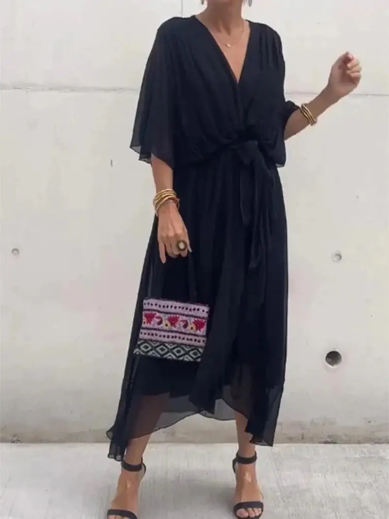 Plus Size Tie-Front Midi Dress with Flutter Sleeves