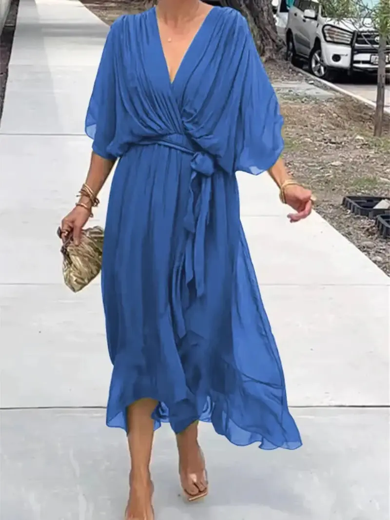 Plus Size Tie-Front Midi Dress with Flutter Sleeves