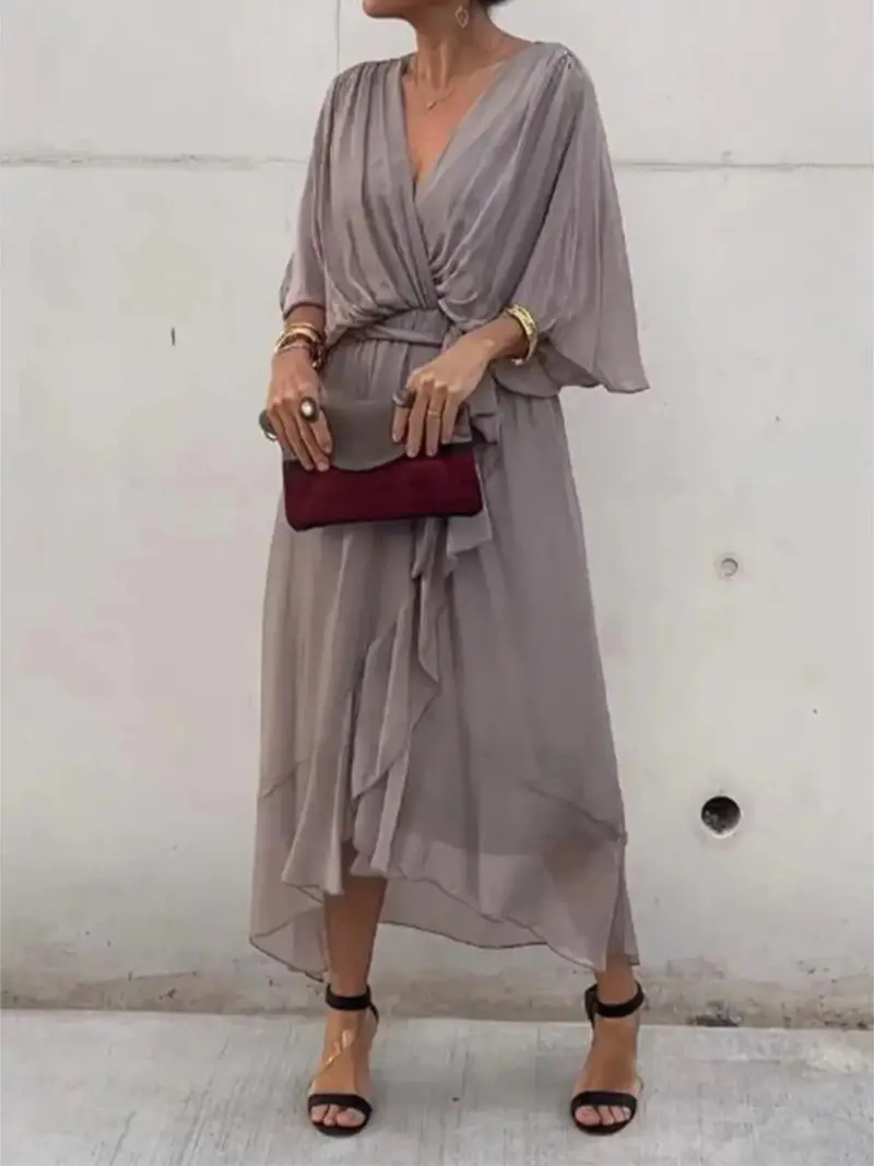 Plus Size Tie-Front Midi Dress with Flutter Sleeves