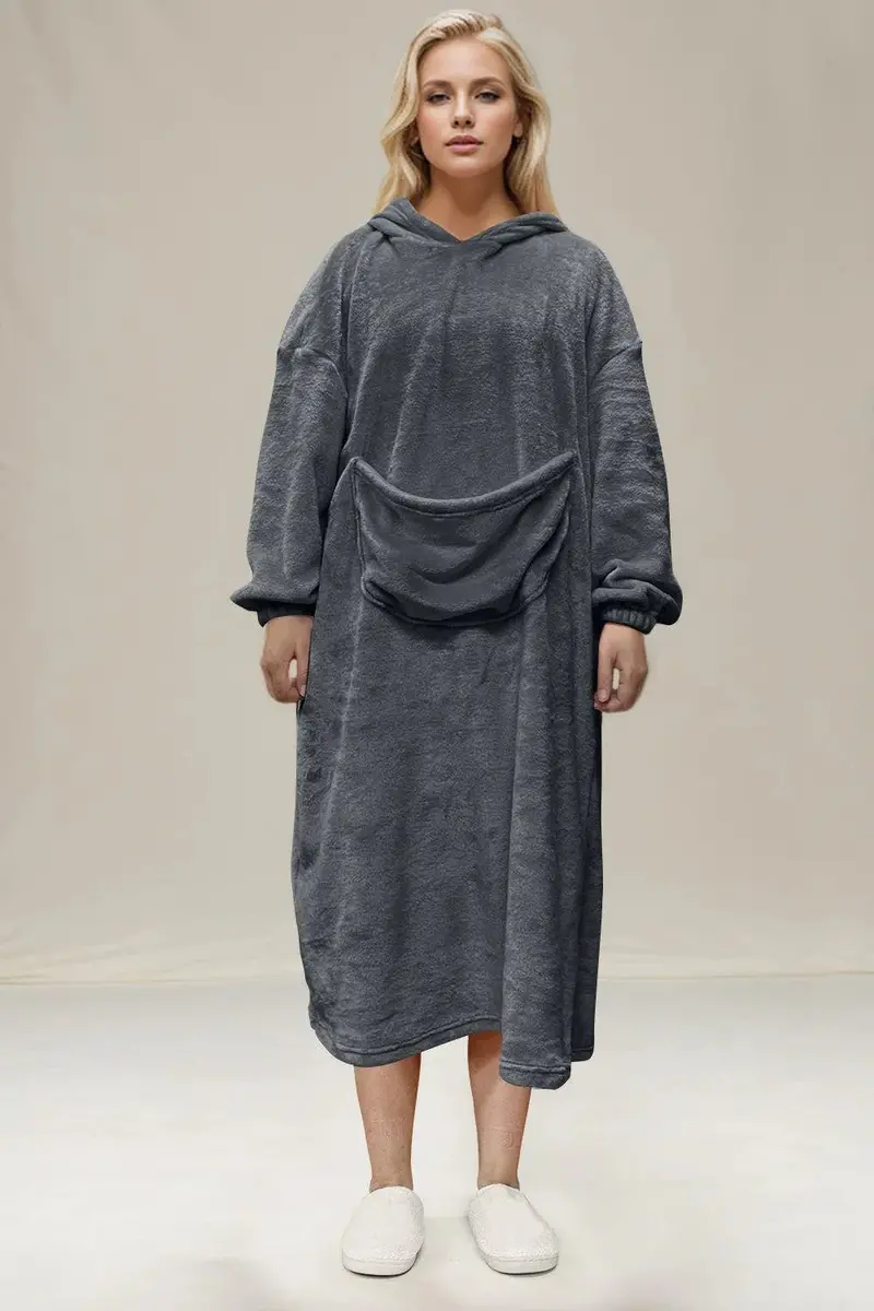 Pocketed Hooded Midi Lounge Dress 1